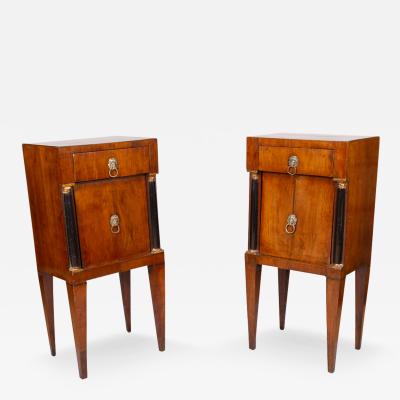 Pair of Italian Neoclassical Walnut and Ebonized Commodinis