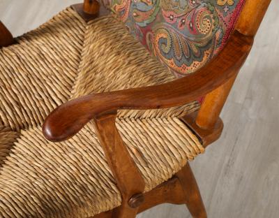 Pair of Italian Oak Armchairs with Rush Seats Italy circa 1940