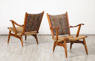 Pair of Italian Oak Armchairs with Rush Seats Italy circa 1940