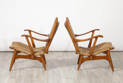 Pair of Italian Oak Armchairs with Rush Seats Italy circa 1940