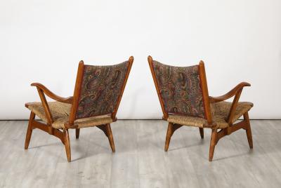 Pair of Italian Oak Armchairs with Rush Seats Italy circa 1940
