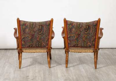 Pair of Italian Oak Armchairs with Rush Seats Italy circa 1940
