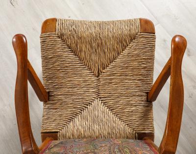 Pair of Italian Oak Armchairs with Rush Seats Italy circa 1940