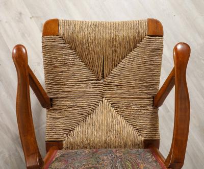 Pair of Italian Oak Armchairs with Rush Seats Italy circa 1940