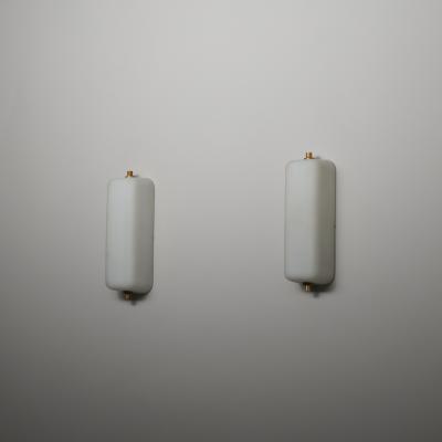 Pair of Italian Opaline Glass and Brass Wall Sconces 1950s
