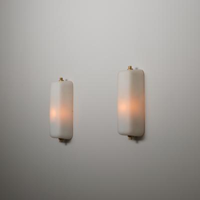 Pair of Italian Opaline Glass and Brass Wall Sconces 1950s