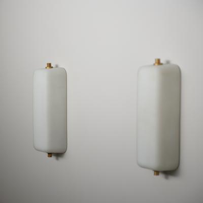 Pair of Italian Opaline Glass and Brass Wall Sconces 1950s