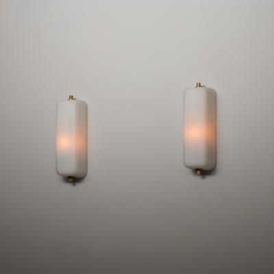 Pair of Italian Opaline Glass and Brass Wall Sconces 1950s