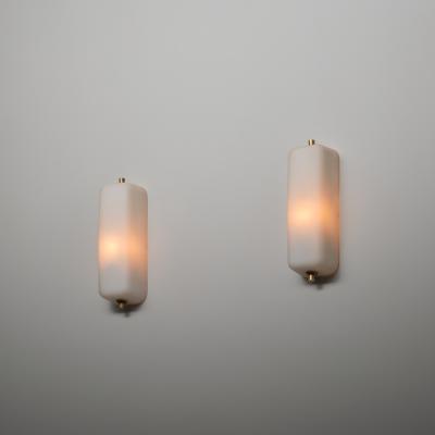 Pair of Italian Opaline Glass and Brass Wall Sconces 1950s