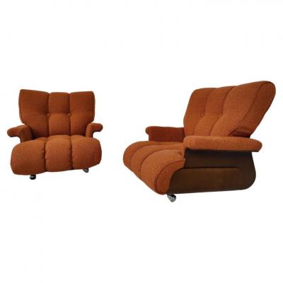 Pair of Italian Orange Mid Century Modern Armchairs