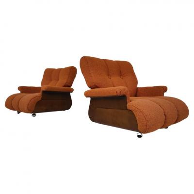 Pair of Italian Orange Mid Century Modern Armchairs