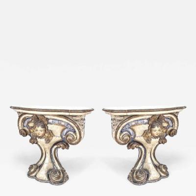 Pair of Italian Painted Limewood Consoles
