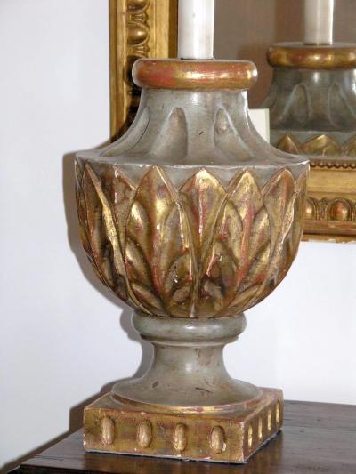 Pair of Italian Painted and Parcel Giltwood Lamps