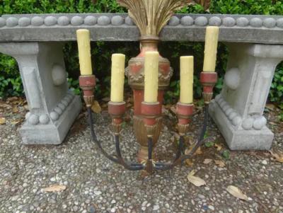 Pair of Italian Painted and Parcel Giltwood Plume Sconces