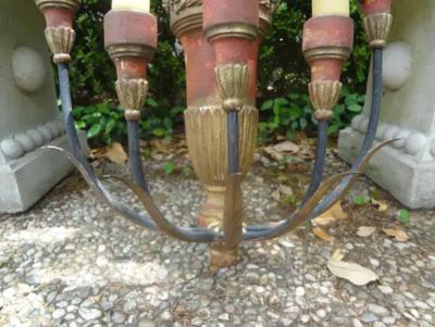 Pair of Italian Painted and Parcel Giltwood Plume Sconces