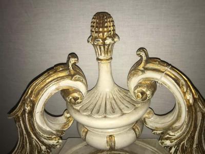 Pair of Italian Parcel Paint and Gilt Decorated Faux Marble Top Console Tables