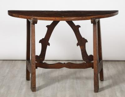 Pair of Italian Period Baroque Walnut Demi Lune Console Tables circa 1680