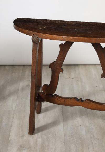 Pair of Italian Period Baroque Walnut Demi Lune Console Tables circa 1680