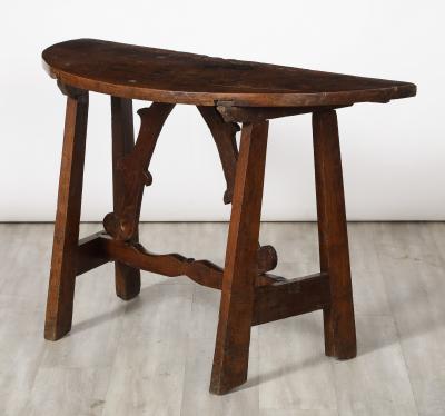 Pair of Italian Period Baroque Walnut Demi Lune Console Tables circa 1680