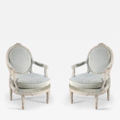 Pair of Italian Piedmontese Rounded Back Carved and Upholstered Armchairs