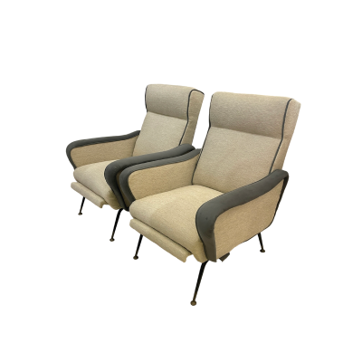 Pair of Italian Reclining Armchairs and Footstools