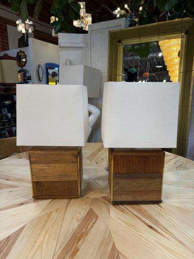 Pair of Italian Reeded Wood Table Lamps
