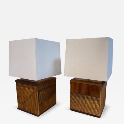 Pair of Italian Reeded Wood Table Lamps