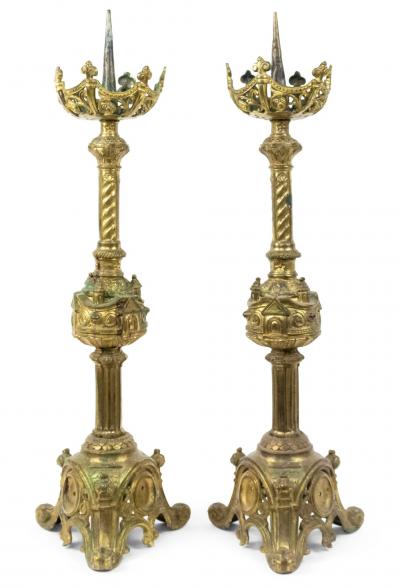 Pair of Italian Renaissance Bronze Altar Candlesticks