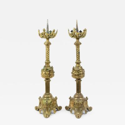 Pair of Italian Renaissance Bronze Altar Candlesticks