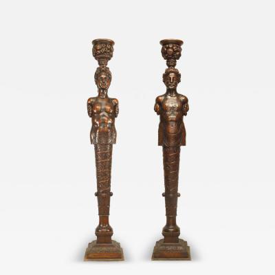 Pair of Italian Renaissance Oak Pedestal Figures