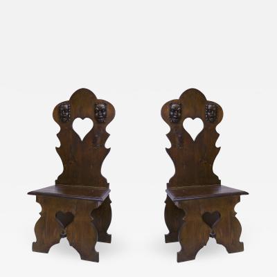 Pair of Italian Renaissance Pine Sgabello Side Chairs