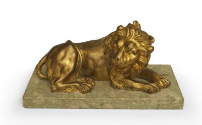 Pair of Italian Renaissance Small Gilt Bronze Lions