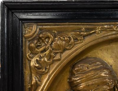 Pair of Italian Renaissance Style Brass Embossed Wall Plaques