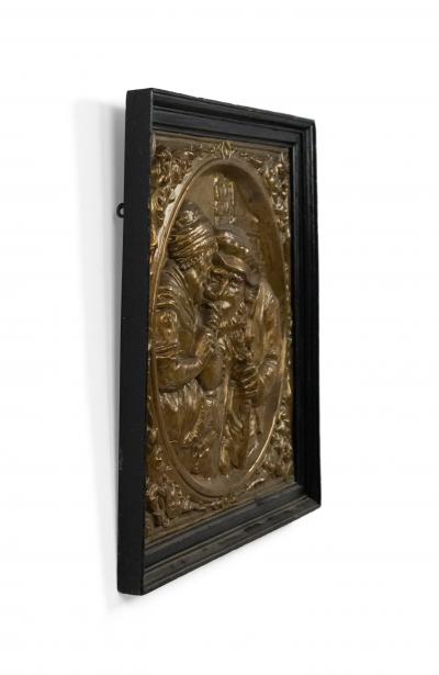 Pair of Italian Renaissance Style Brass Embossed Wall Plaques
