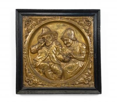Pair of Italian Renaissance Style Brass Embossed Wall Plaques
