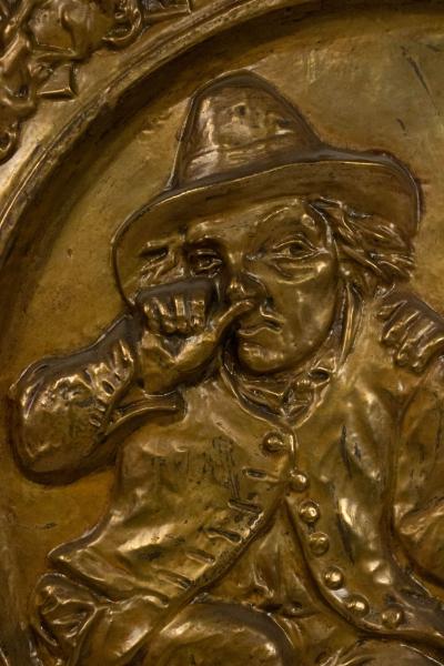 Pair of Italian Renaissance Style Brass Embossed Wall Plaques