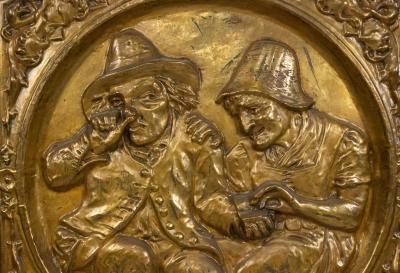 Pair of Italian Renaissance Style Brass Embossed Wall Plaques