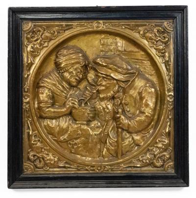 Pair of Italian Renaissance Style Brass Embossed Wall Plaques