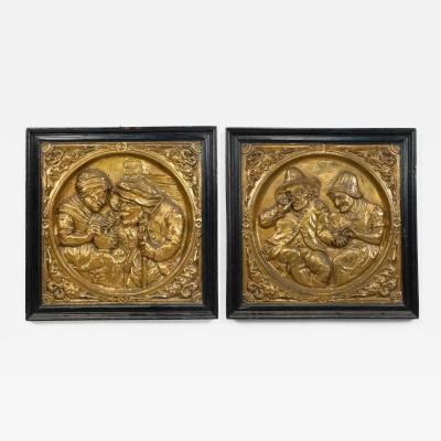 Pair of Italian Renaissance Style Brass Embossed Wall Plaques