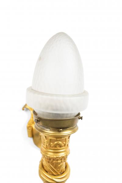 Pair of Italian Renaissance Style Bronze Dore Torch Wall Sconces