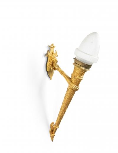 Pair of Italian Renaissance Style Bronze Dore Torch Wall Sconces