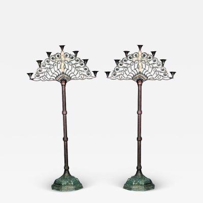Pair of Italian Renaissance Style Bronze Floor Torchieres
