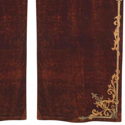 Pair of Italian Renaissance Style Brown Velvet Metallic Embroidered Drapes