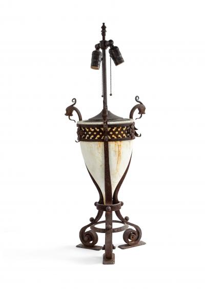 Pair of Italian Renaissance Style Iron and Alabaster Table Lamps