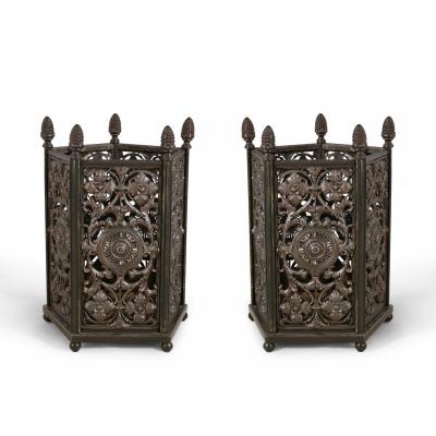 Pair of Italian Renaissance Style Metal Filigree Pentagonal Umbrella Stands