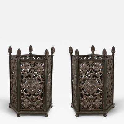 Pair of Italian Renaissance Style Metal Filigree Pentagonal Umbrella Stands