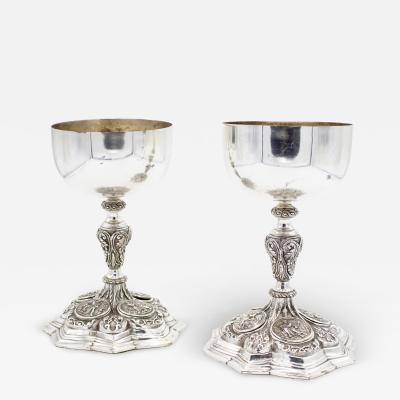 Pair of Italian Renaissance Style Silver Plate Chalices