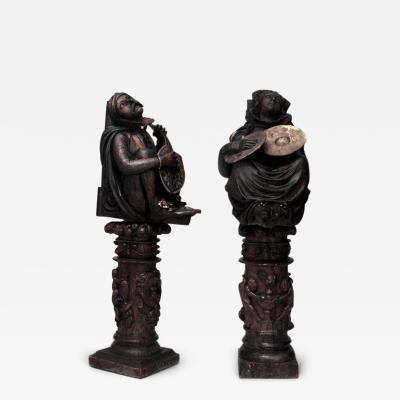 Pair of Italian Renaissance Walnut Musician Figures