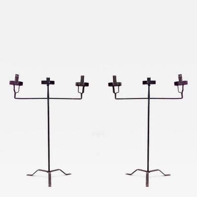 Pair of Italian Renaissance Wrought Iron Floor Torchieres