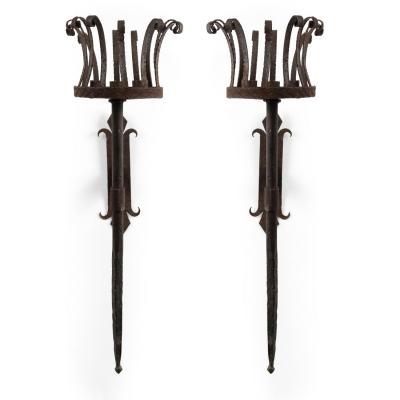 Pair of Italian Renaissance Wrought Iron Torch Wall Sconces